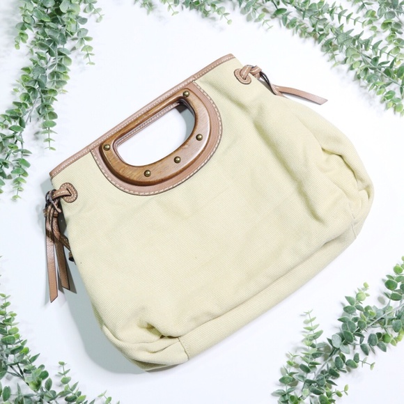 Vintage Fossil boho cream & wood canvas handbag - Picture 1 of 6